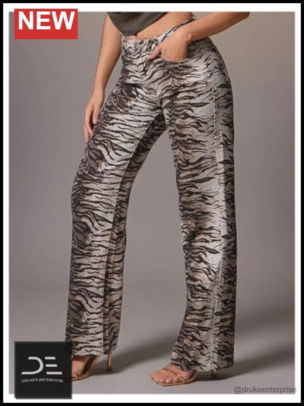Zebra Print Low Rise Straight Leg Jeans Women Y2K Hip Hop Denim Pants